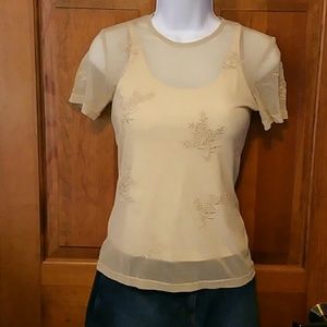 NY&CO shear embroidered  tan top